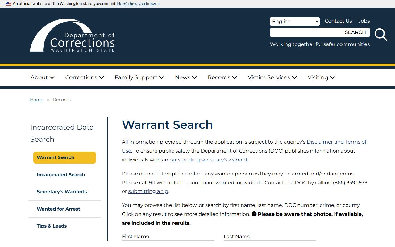 Washington bench warrants DOC warrant search