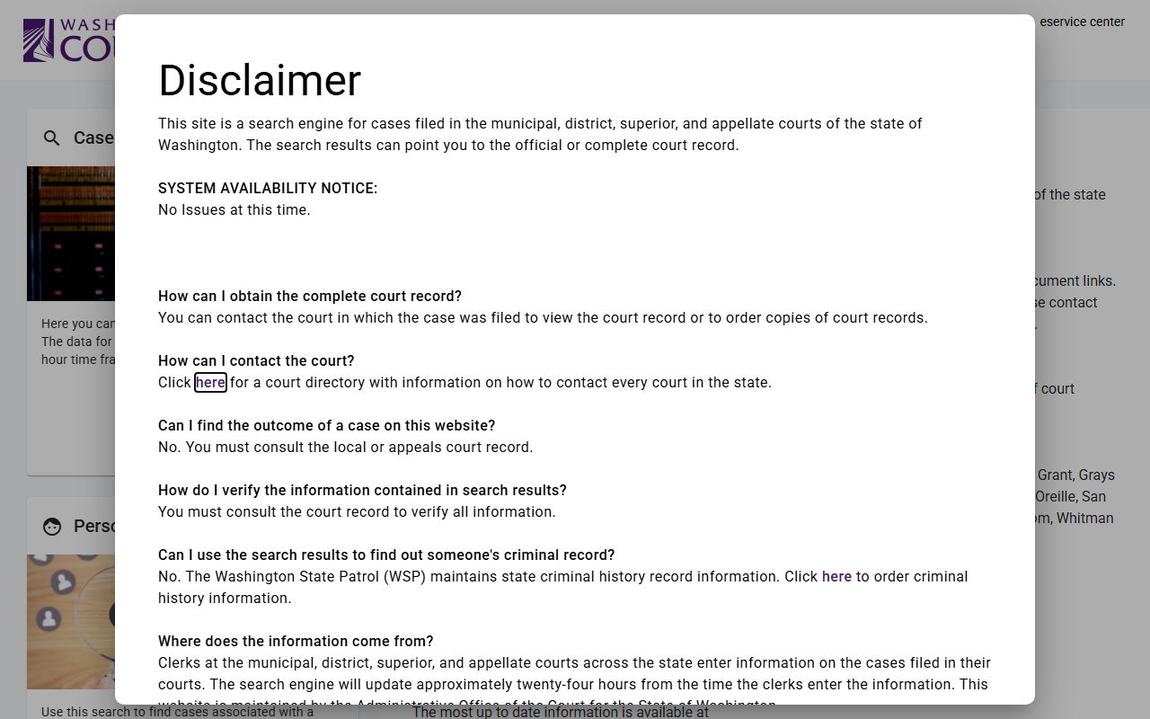 Washington bench warrants data warehouse search portal
