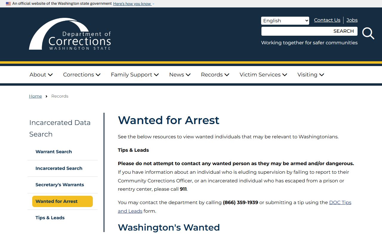 Washington bench warrants DOC wanted list